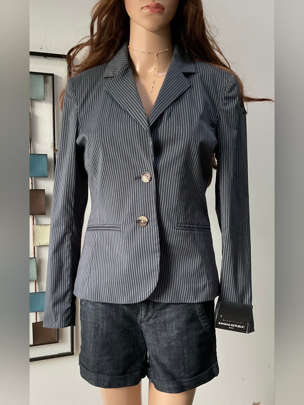Banana Republic Gray Pinstripe Women's Tailored Blazer New With Tags